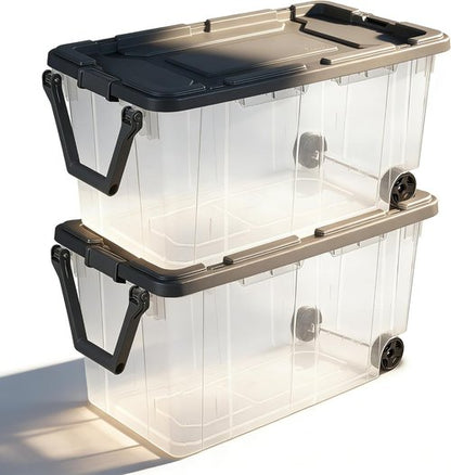 160 Quart Wheeled Storage Bins by [Brand Name] - Stackable Heavy-Duty Clear Totes with Secure Latch Lid & Reinforced Handle | Ideal for Garage, Closet & Moving