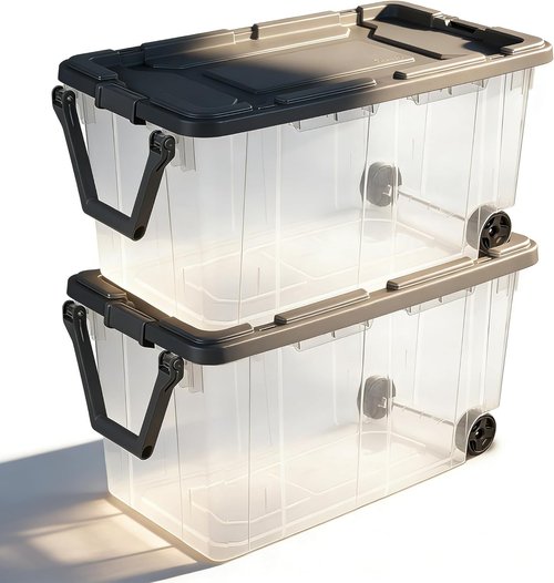 160 Quart Wheeled Storage Bins by [Brand Name] - Stackable Heavy-Duty Clear Totes with Secure Latch Lid & Reinforced Handle | Ideal for Garage, Closet & Moving