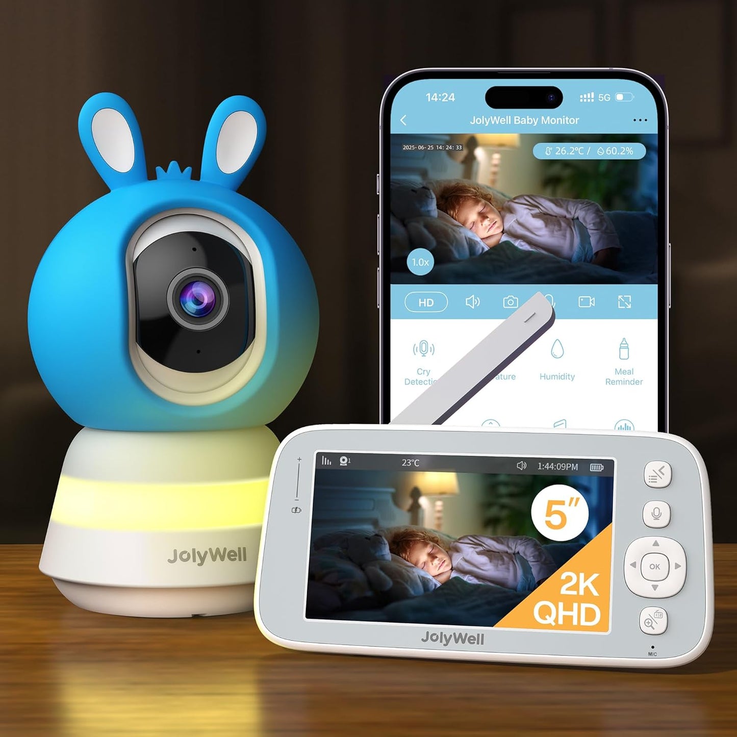 Skiennix 2K Baby Monitor - WiFi Camera with App Control, Night Vision & 2-Way Talk | 5" Display