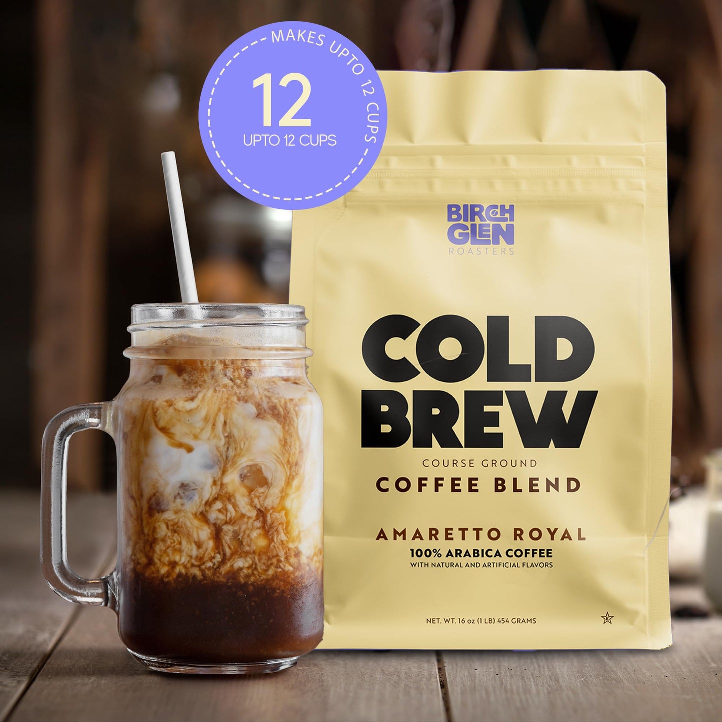 Birch Glen Roasters Cold Brew Coffee | Flavored Coarse Ground Coffee | Medium Roast | Artisanal Roasting | 100% Arabica |1 LB Bag | Banana Foster