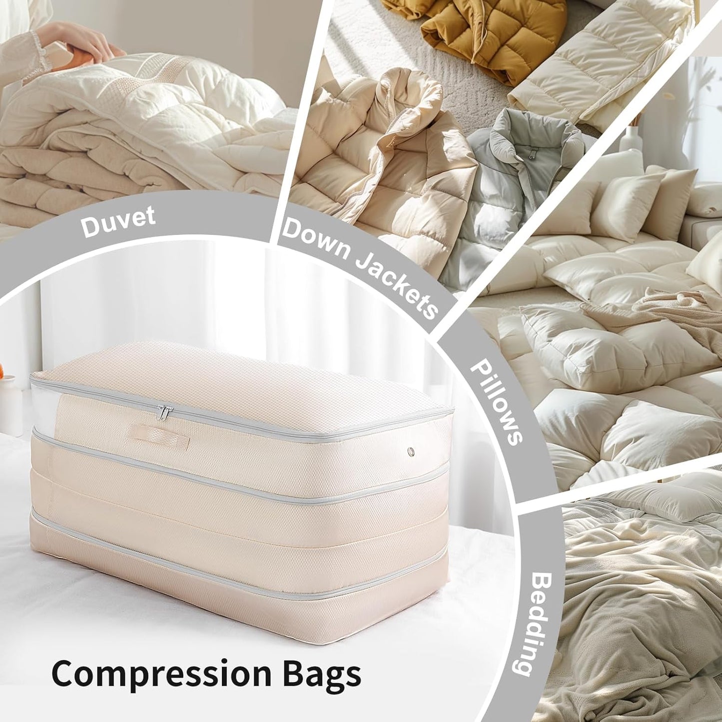 Comforter Storage Bag - Large Capacity Washable Compression Organizer for Bedding | 2-Pack Beige