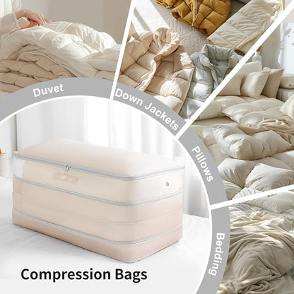 Comforter Storage Bag - Large Capacity Washable Compression Organizer for Bedding | 2-Pack Beige