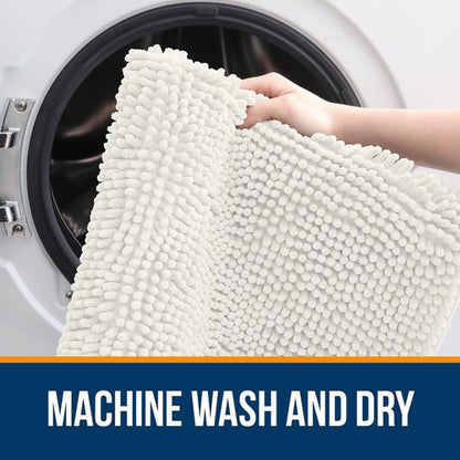 OLANLY Bathroom Rugs 35x24, Extra Soft Absorbent Chenille Bath Rugs, Rubber Backing Quick Dry, Machine Washable Bath Mats for Bathroom Floor, Tub and Shower, Home Decor Accessories, Ivory