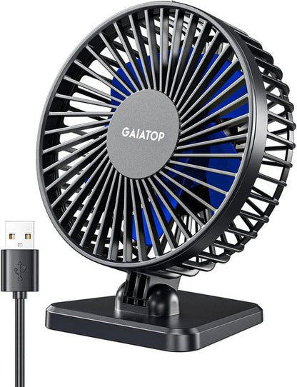 Gaiatop USB Desk Fan - Powerful Portable Mini Fan with 3 Speeds | Quiet Cooling for Home, Office, Travel - Blue