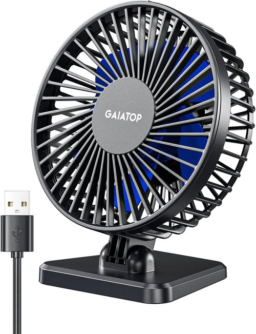 Gaiatop USB Desk Fan - Powerful Portable Mini Fan with 3 Speeds | Quiet Cooling for Home, Office, Travel - Blue