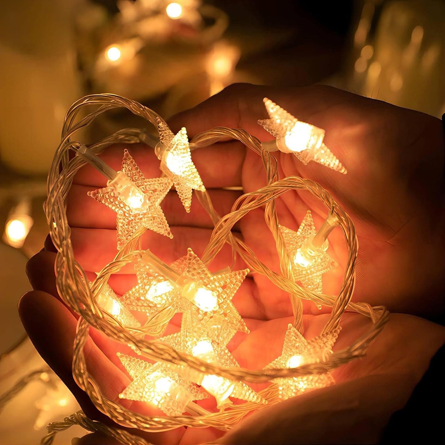 Star String Lights - 20 FT 40 LED Battery Operated Twinkle Lights | Warm White Star Fairy Lights for Home, Bedroom, and Outdoor Decor