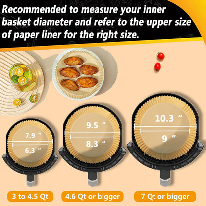 Ninja Air Fryer Liners - Disposable Non-Stick Parchment Paper | 9.5 Inch, Oil Resistant & Waterproof for 4-8QT Baskets