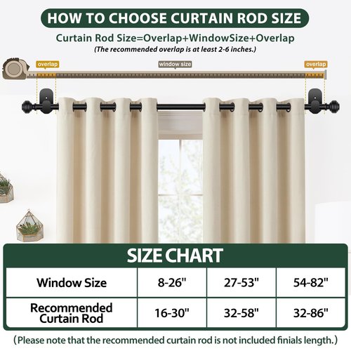 KAMANINA Curtain Rods No Drilling for Windows 32 to 86 Inches, 5/8 Inch Adjustable Renter Friendly Curain Rod with 3M Adhesive Brackets without Drilling, Black