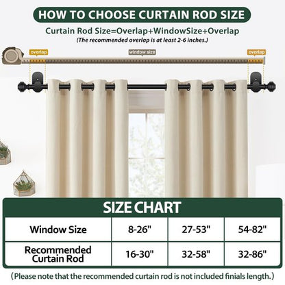KAMANINA Curtain Rods No Drilling for Windows 32 to 86 Inches, 5/8 Inch Adjustable Renter Friendly Curain Rod with 3M Adhesive Brackets without Drilling, Black