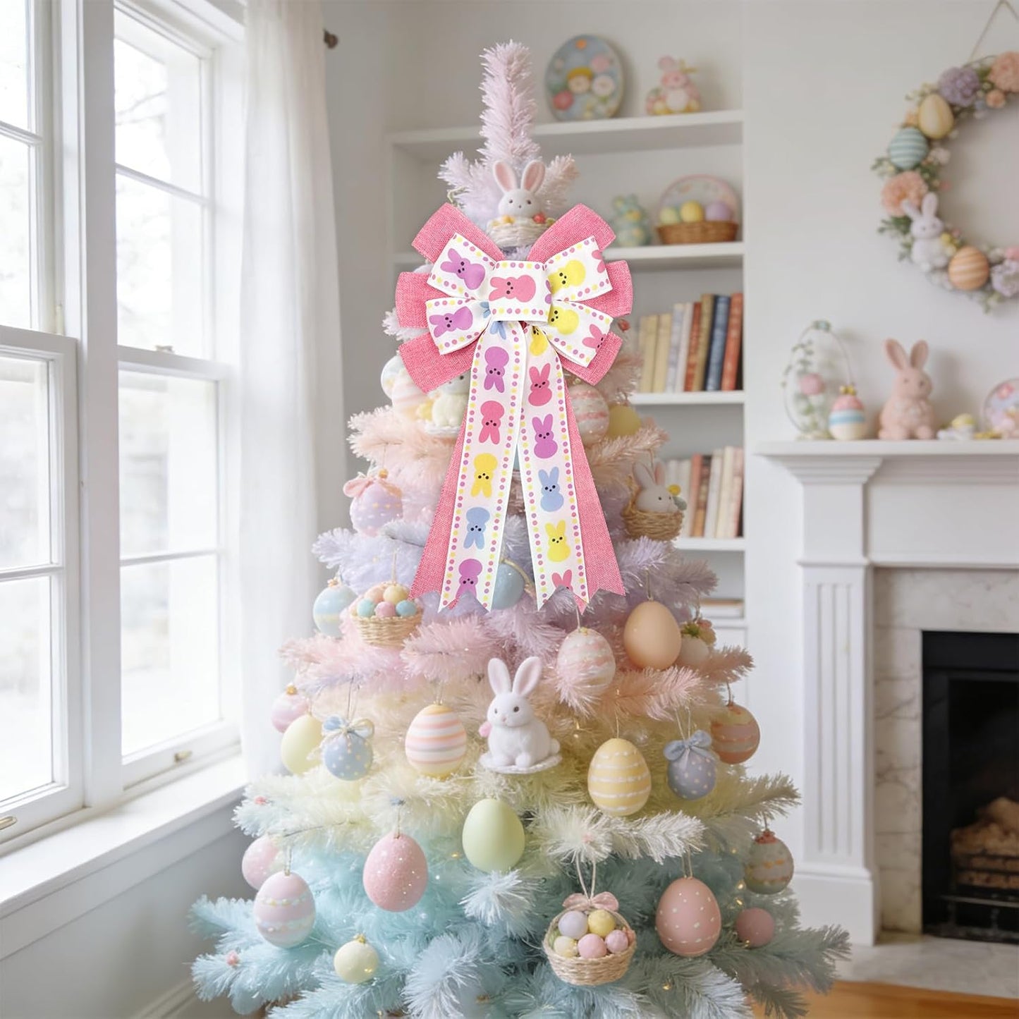 Yuubin Easter Bows - 2 Pcs Large 12x20 Inch Spring Decor with Bunny | Perfect for Wreaths & Baskets