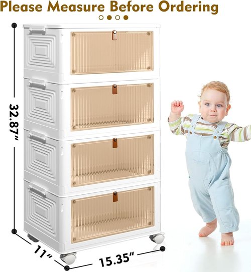 CTSNSLH 4-Tier Plastic Storage Bins - Stackable & Foldable Organizers with Lids for Home & Office