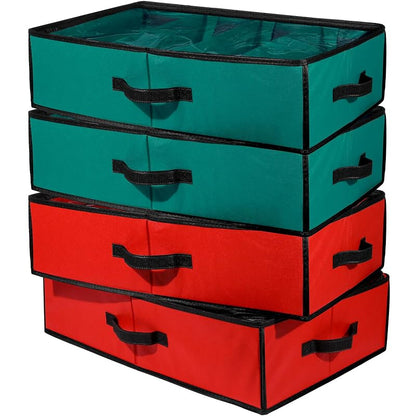 4 Pack Christmas Nutcracker Storage Box with Clear Top - Red & Bottle Green