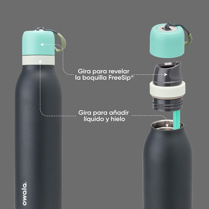 Owala FreeSip Insulated Stainless Steel Water Bottle - 24 oz, BPA-Free, Straw, Blue/Grey (Foggy Tide)