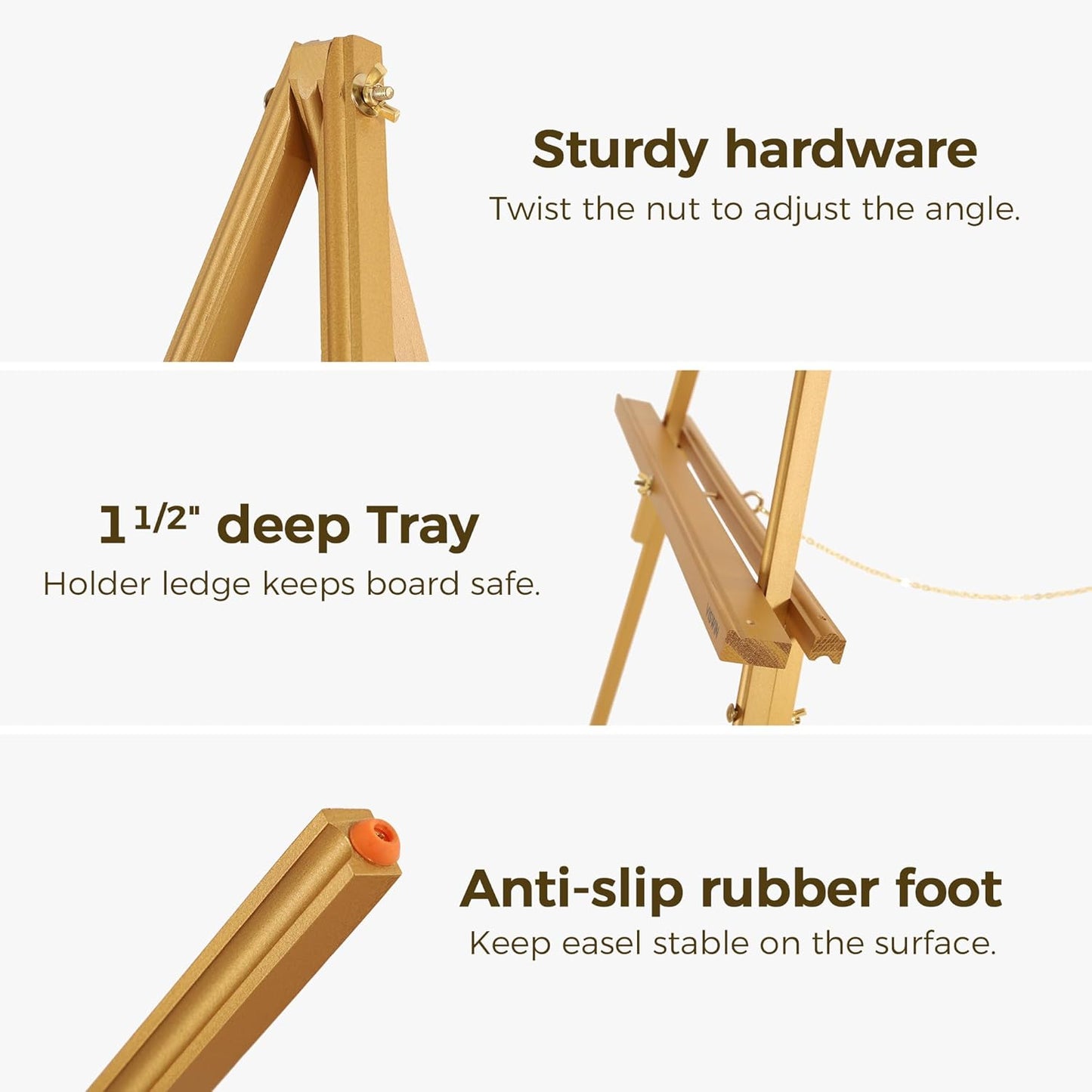 VISWIN 63" Gold Wooden Easel Stand - Tripod Display for Wedding Signs, Posters & Canvas Art