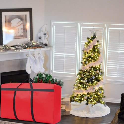 HikooLSS Christmas Tree Storage Bag - Heavy Duty 600D Oxford Fabric | Fits 4Ft/5Ft Trees, Red (39" X 12" X 24")
