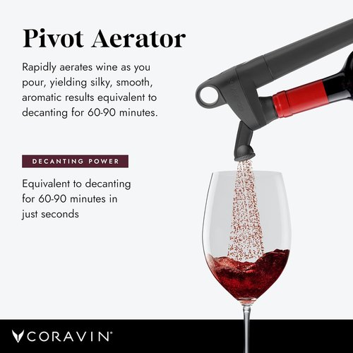 CORAVIN Pivot Aerator For Use, Wine Preservation System Quickly Aerates Your Bottled Red and White Wine, Preserves Wine Freshness, Black