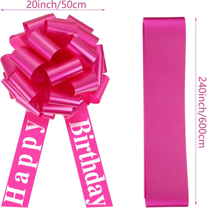 WILLBOND Large Happy Birthday Car Bow - Festive Gift Wrapping Decoration | 20 Inches, Rosy Color