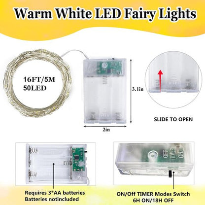 4-Pack Fairy Lights Battery Operated with Timer, Waterproof 16FT 50 LED String Lights Indoor Outdoor, Cuttable Starry Fairy Lights for Home Bedroom Classroom Dorm Wedding Christmas Decor (Warm White)