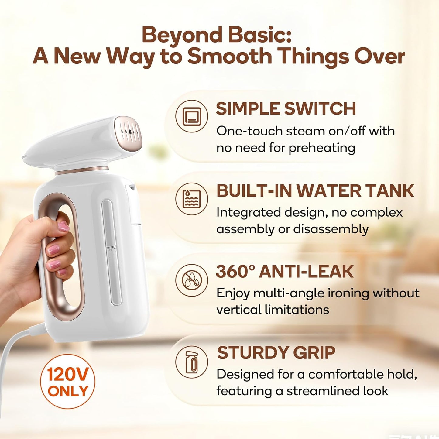 Newbealer Handheld Fabric Steamer - 850W Portable Wrinkle Remover with 30s Fast Heat-Up | 230ml Water Tank for Home & Travel