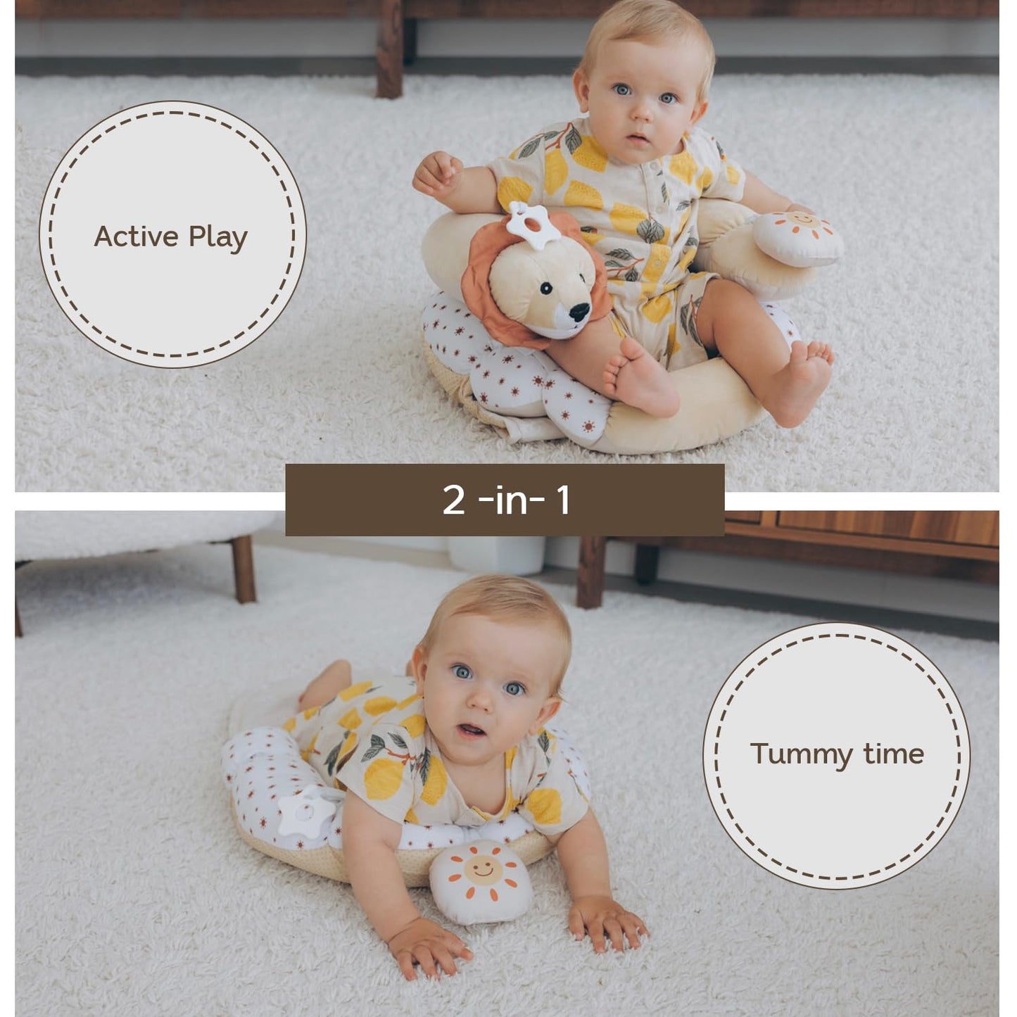 Aila+Aiden 2-in-1 Tummy Time Mat & Seated Support - Sensory Toys for Newborns (Sand)