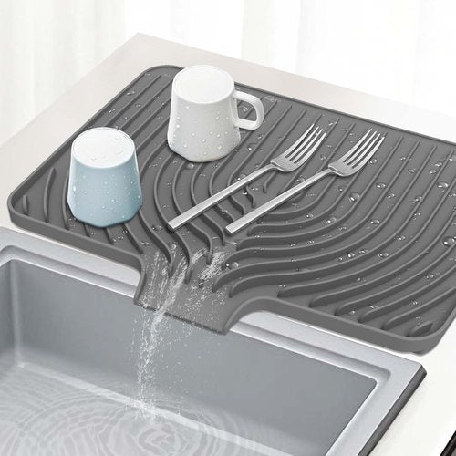 GUUKIN Dish Drying Mat - Easy Clean Kitchen Counter Pad | 17.7" x 11.8" | Multi-Functional Grey Design