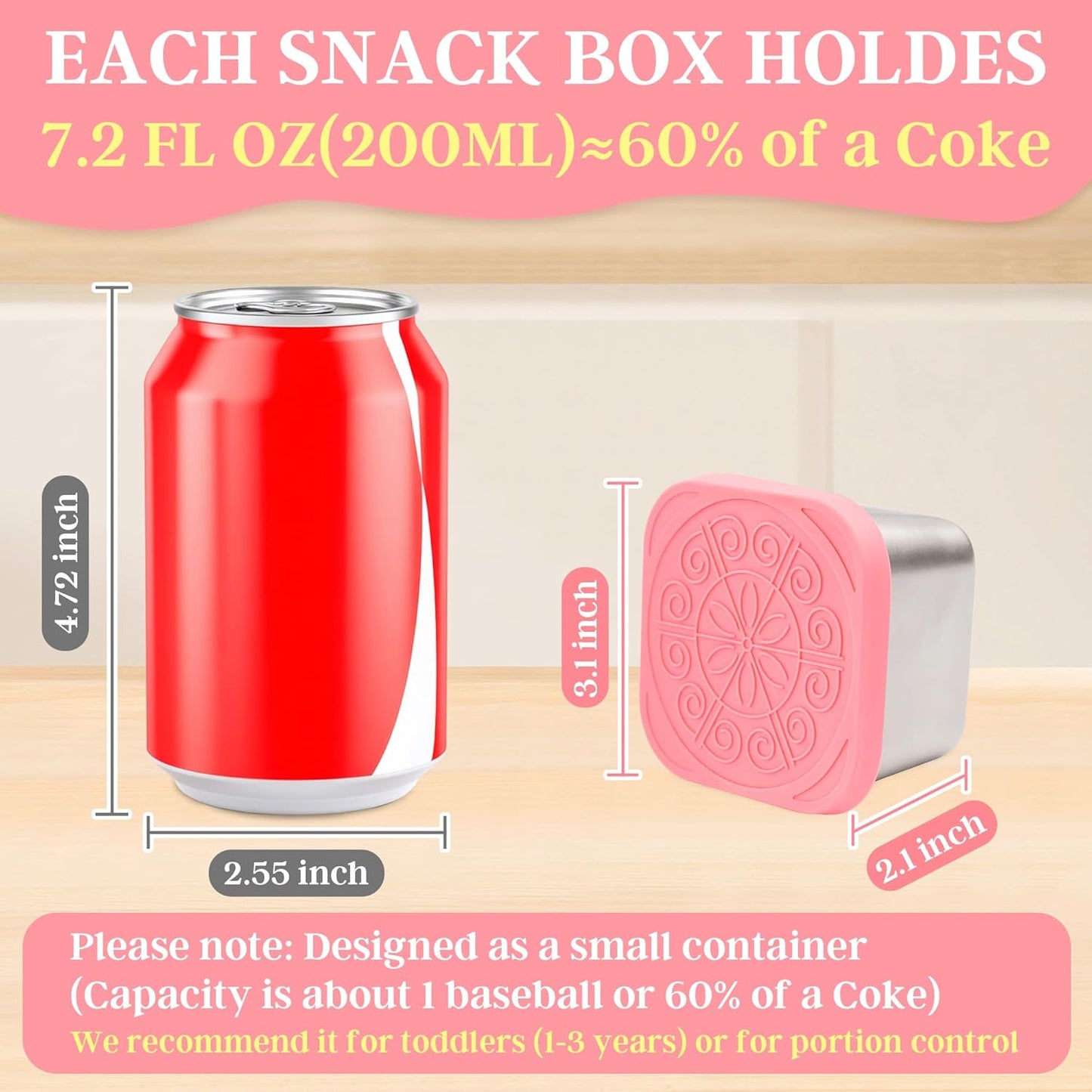 Qukaka Stainless Steel Snack Containers - Leak-Proof & Easy Open - 7.2oz, 3-Pack for Kids' Lunches