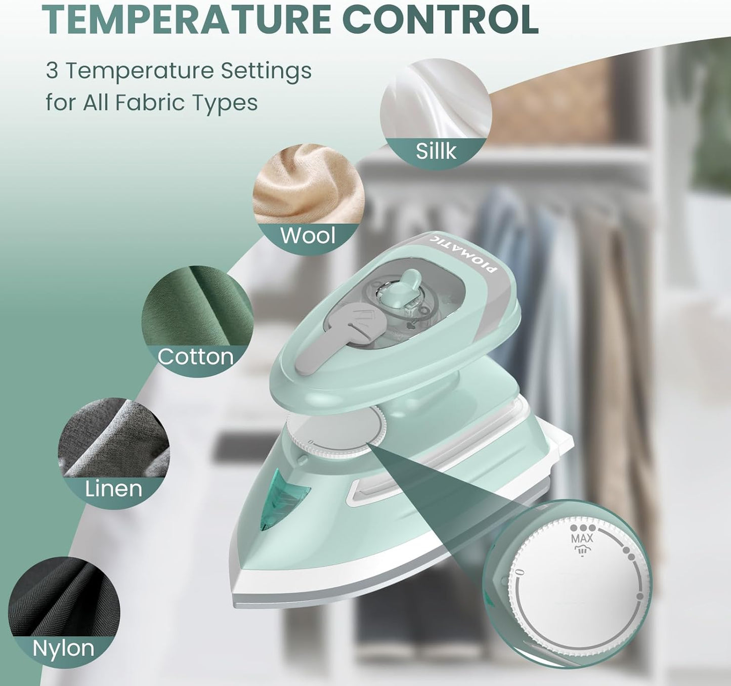 PIOMATIC Mini Travel Steam Iron - Dual Voltage, Temperature Control, Non-Stick Soleplate | Perfect for Sewing & Quilting