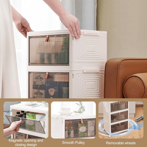 Ergocar Foldable Storage Boxes - Transparent Plastic Organizers with Lid | Stackable Large Capacity for Home & Office
