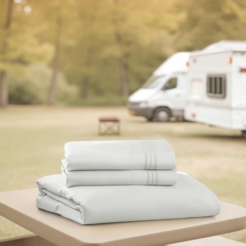 Hearth & Harbor Short Queen Sheets for RV, Off White RV Queen Sheets, Silky Soft 1800 Microfiber Bed Sheet for Camper, 4 Piece RV Bedding with Pillowcases