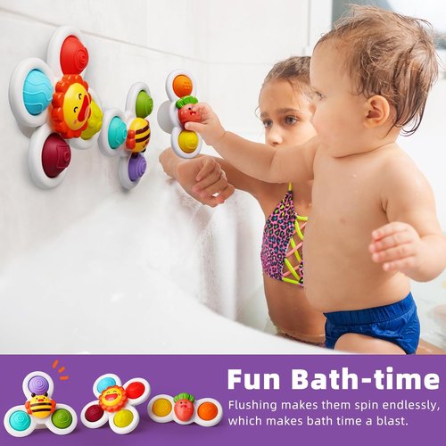 LiKee Fidget Rotating Sensory Bath Toys - Strong Suction Cups for Travel & Play | Ideal for 10+ Months