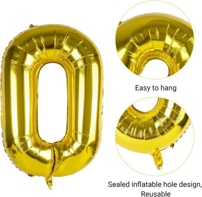 Gold 40-Inch Number Balloon | Giant Foil 0 Balloon for 0th Birthday & Wedding Anniversary Celebrations
