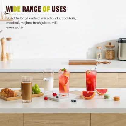 OUWO Highball Glasses Set of 6, 16oz Tall Drinking Glasses, Water Glass for Kitchen, Tom Collins Glasses, Mojito Glass Cups, Cocktail Glasses for Bar Glassware