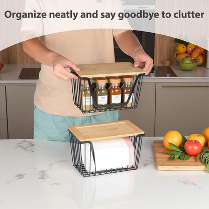 Skiennix Onion & Potato Storage Bins - Stackable Wire Organizers for Pantry | Large Capacity Baskets