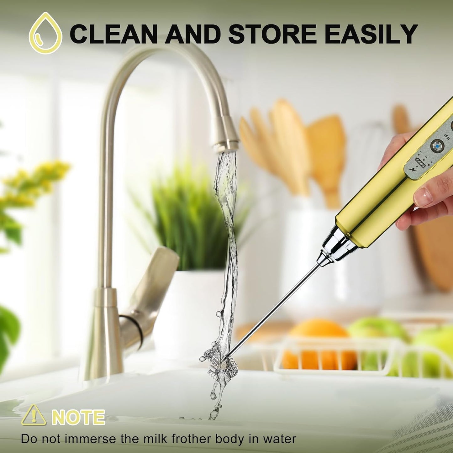 YUSWKO Handheld Milk Frother - Rechargeable Electric Whisk with Stand & 3 Speed Settings for Coffee, Latte, Cappuccino, Hot Chocolate