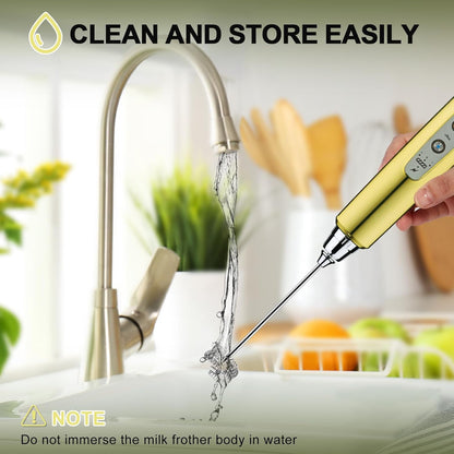 YUSWKO Handheld Milk Frother - Rechargeable Electric Whisk with Stand & 3 Speed Settings for Coffee, Latte, Cappuccino, Hot Chocolate