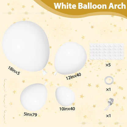 Ouddy Life White Balloon Garland Kit - 164 Pcs Matte Latex Balloons in Various Sizes for Parties & Events