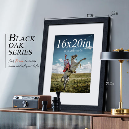 VCK 16x20 Picture Frame 2 Pack, Natural Wood Grain Black Oak & HD Glass, Display 11x14 Poster with Mat or 16x20 without Mat, Wall Hanging