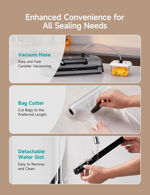 HiCOZY Vacuum Sealer - Powerful Heat Sealing Machine with 7 Automatic Modes | Compact Design & Accessories Included, Space Gray