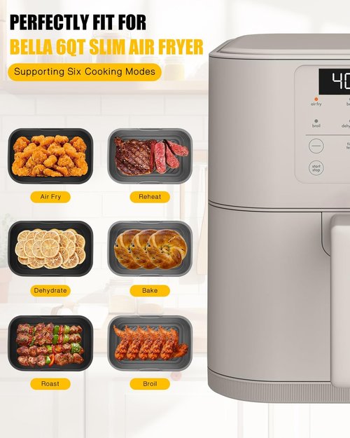 Bella Collapsible Air Fryer Silicone Liners - Reusable Non-Stick Baking Basket Insert | 2-Pack, Gray & Black