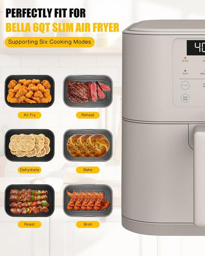 Bella Collapsible Air Fryer Silicone Liners - Reusable Non-Stick Baking Basket Insert | 2-Pack, Gray & Black