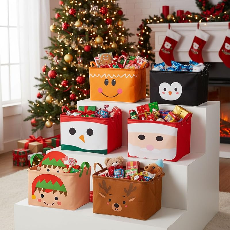 6 Pcs Large Christmas Storage Baskets with Handles 15 x 10.2 x 8.7 in