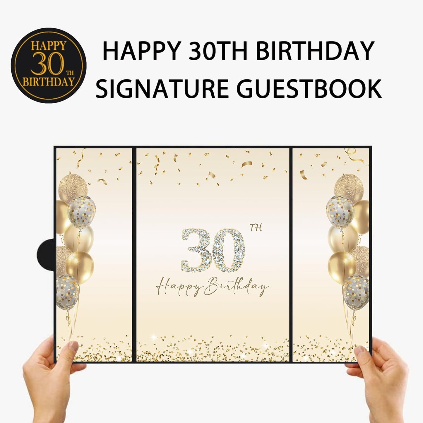DARUNAXY 30th Birthday Party Decorations - Alternative Signature Guest Book for Men & Women | Black & Gold Design