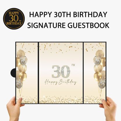 DARUNAXY 30th Birthday Party Decorations - Alternative Signature Guest Book for Men & Women | Black & Gold Design