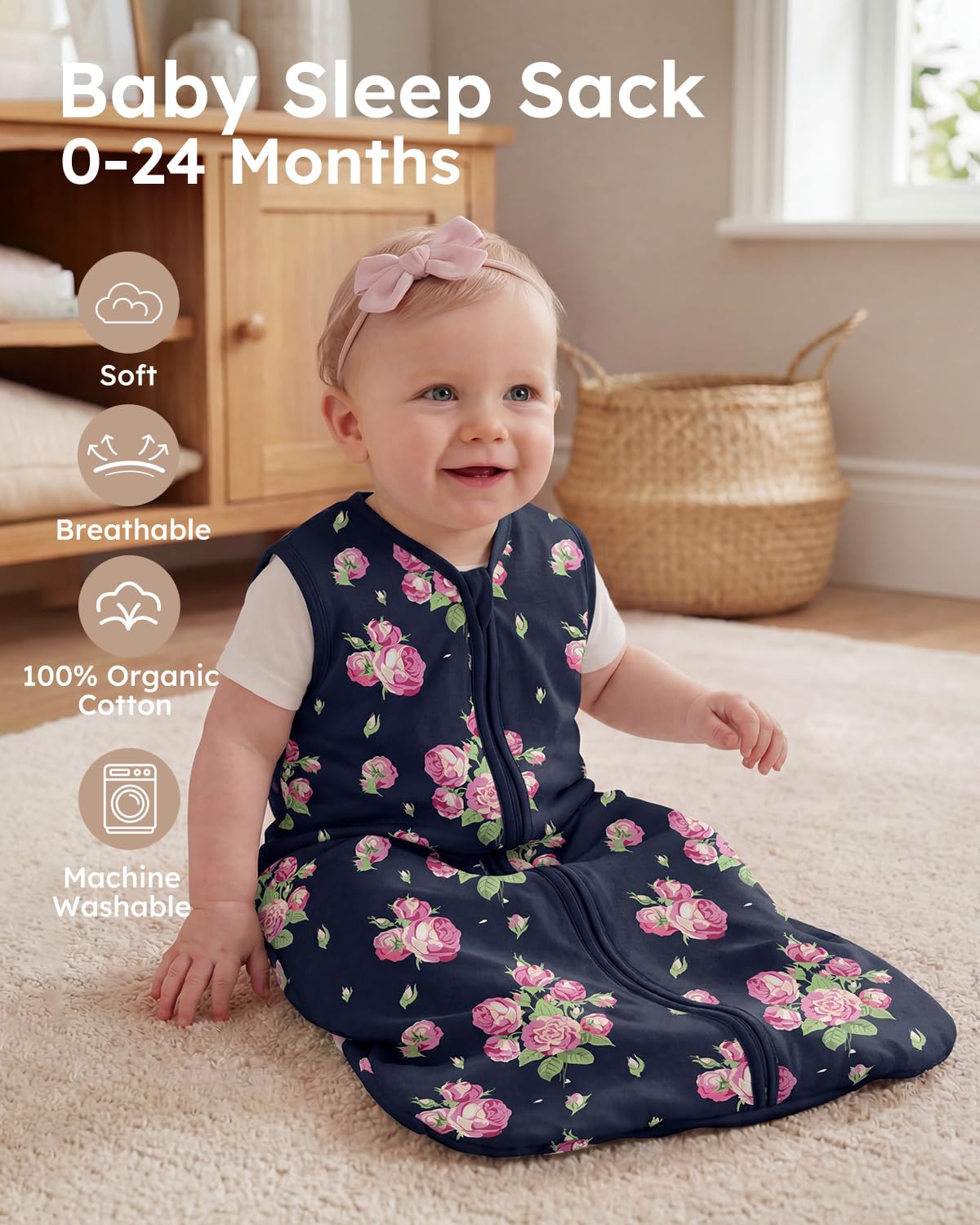 Yoofoss Baby Sleep Sack - 100% Organic Cotton Wearable Blanket | 6-12 Months, 2-Way Zipper, 3 Pack