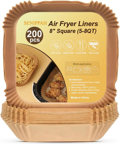 Skiennix Air Fryer Liners - 200 Pcs Unbleached Disposable Non-Stick Parchment Paper for 5-8 QT Baskets