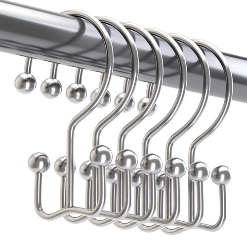 Titanker Shower Curtain Hooks Chrome, Minimalist Simple Double Glide Shower Curtain Rings, Rust Proof Metal Shower Hooks Rings for Bathroom Shower Rods Curtains, Set of 12 Hooks
