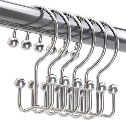 Titanker Shower Curtain Hooks Chrome, Minimalist Simple Double Glide Shower Curtain Rings, Rust Proof Metal Shower Hooks Rings for Bathroom Shower Rods Curtains, Set of 12 Hooks