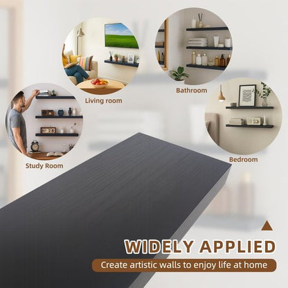 Breathfly Floating Shelves for Wall, 23.6 inch Long Set of 3 Wood Rustic Wall Mounted Shelves, Display Shelf with Invisible Heavy, Large Deep Shelves for Home Decor & Storage for Living Room, Kitchen