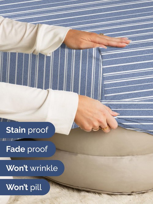 Extra Deep Full Fitted Sheet - Hotel Luxury Single Fitted Sheet Only - Easily Fits 18 inch to 24 inch Mattress - Ultra Soft, Wrinkle Free with Extra Deep Pockets - Breathable & Comfy - Blue Stripes