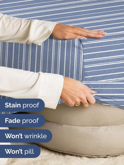 Extra Deep Full Fitted Sheet - Hotel Luxury Single Fitted Sheet Only - Easily Fits 18 inch to 24 inch Mattress - Ultra Soft, Wrinkle Free with Extra Deep Pockets - Breathable & Comfy - Blue Stripes